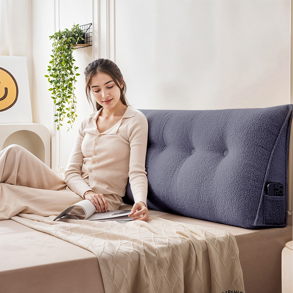 Living and Home Slate Blue Corduroy Wedge Headboard Pillow with Side Pocket 180 x 50cm Image 7