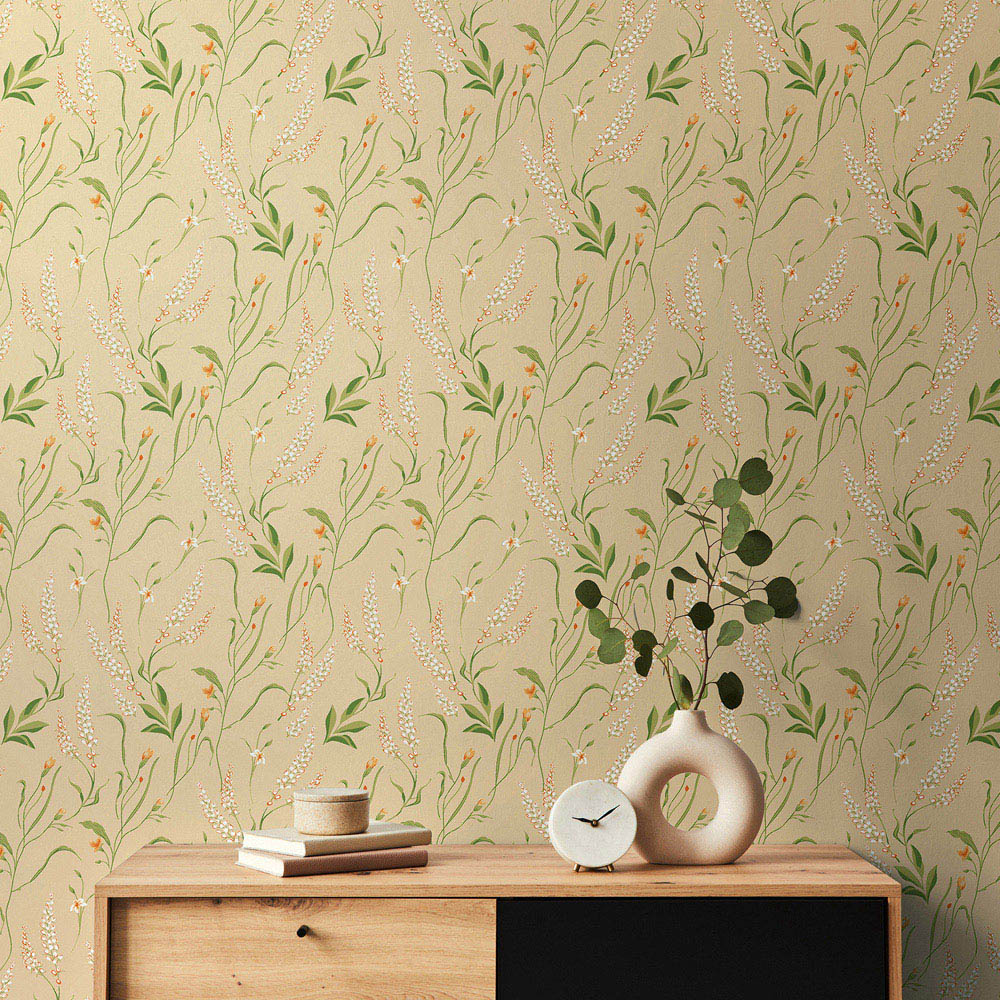 Hoopla Walls Oasis Springtime Meadow Coral Blossom Wallpaper Image 2