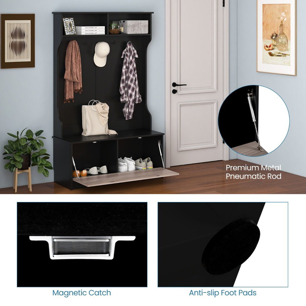 Costway 2 Shelf 5 Double Hook Black Freestanding Coat Rack Image 8