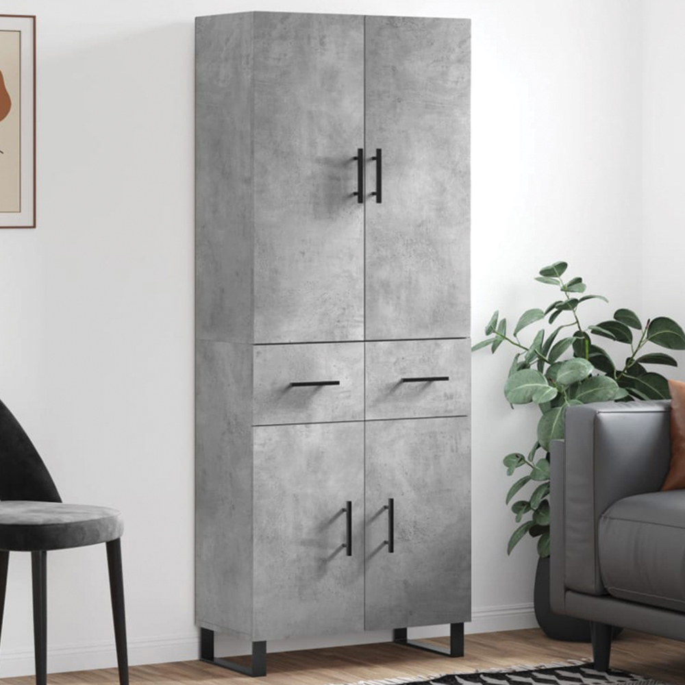 vidaXL 4 Door 2 Drawer Concrete Grey Highboard Image 1