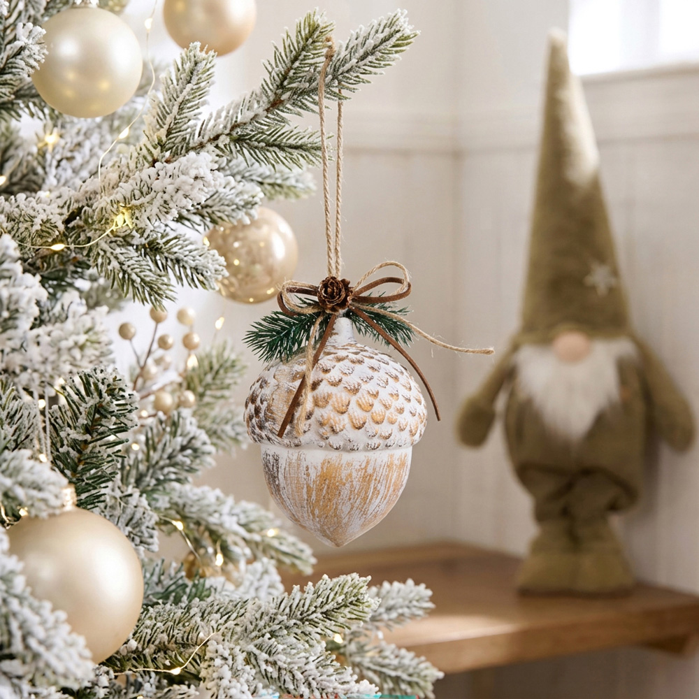 Scandi Pinecone Decoration White Image 2