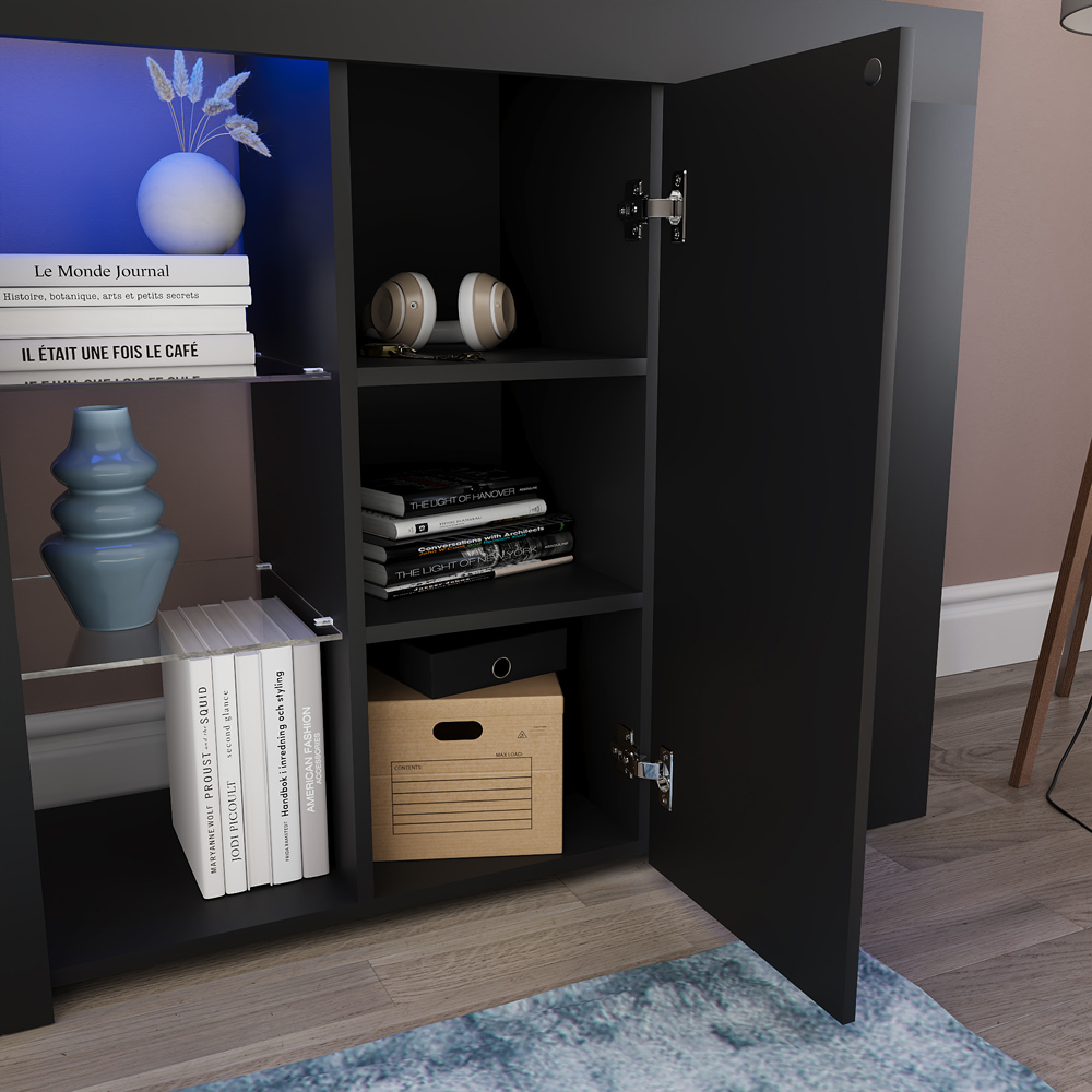 Vida Designs Azura Single Door Black LED Large Sideboard Image 4