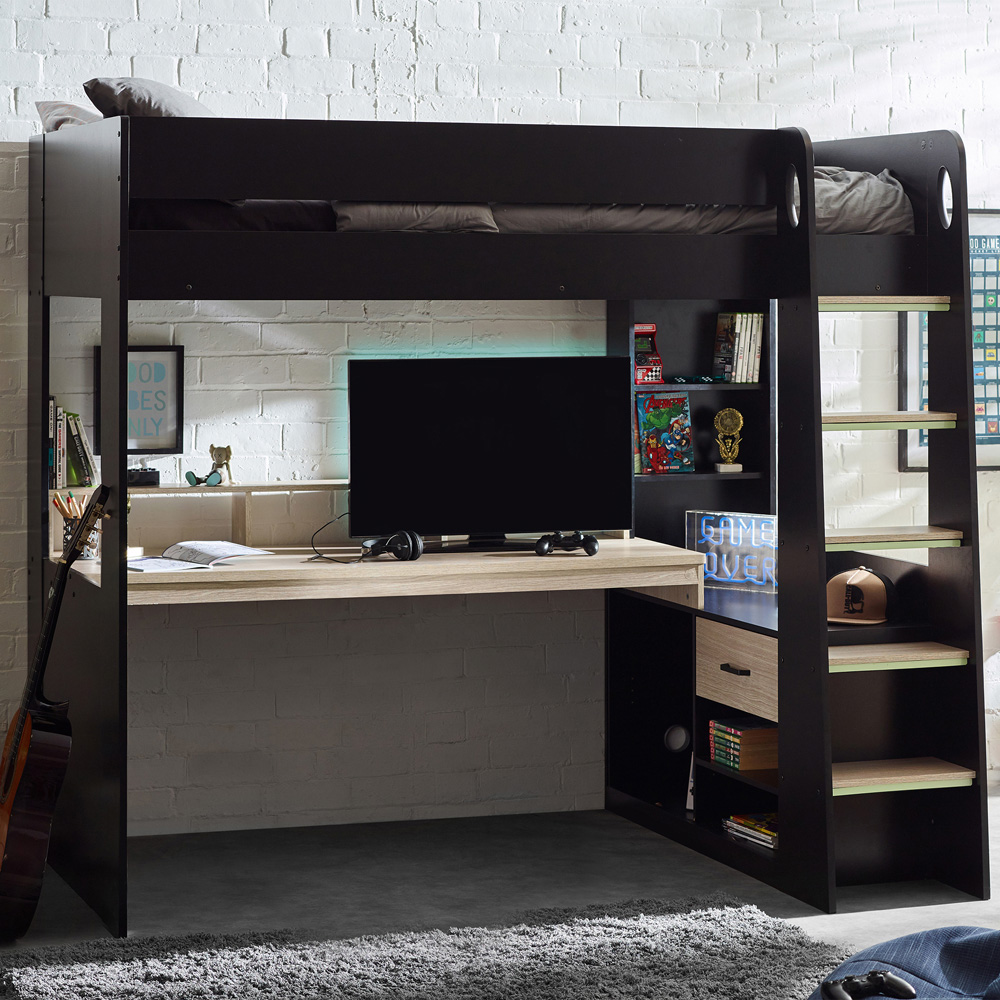Julian Bowen Blaze Black and Pale Wood Gaming Bunk Bed with Storage Image 1
