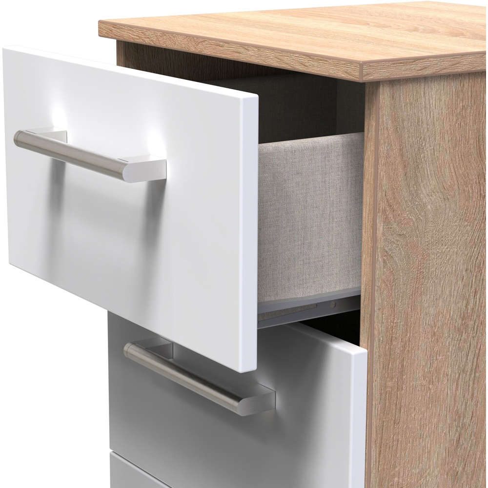 Crowndale Devon 3 Drawer Matt White and Bardolino Oak Bedside Cabinet Ready Assembled Image 6