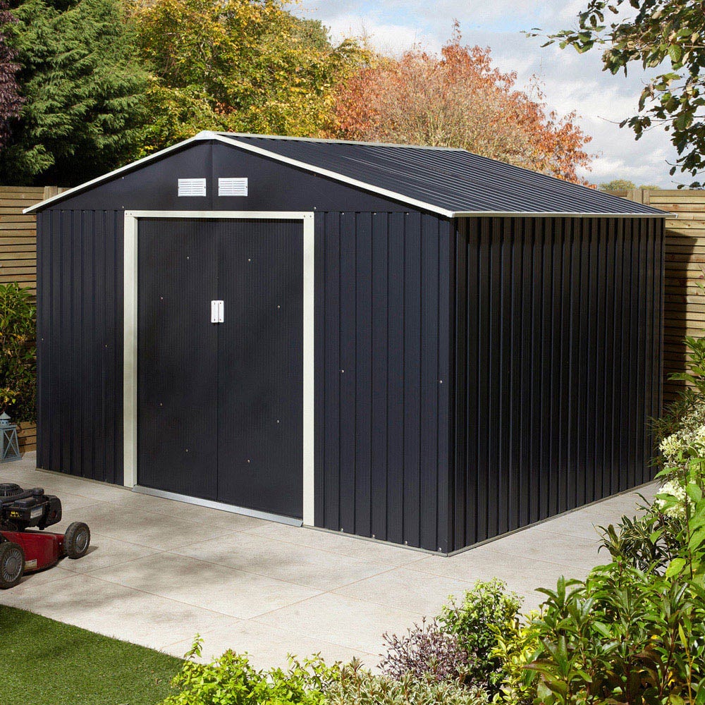 Rowlinson Trentvale Metal Apex Shed Dark Grey with Foundation Kit 10 x 8ft Image 2