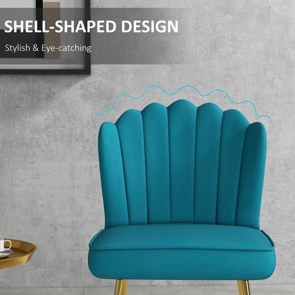 HOMCOM Blue Shell Luxe Velvet Accent Chair with Gold Tone Metal Legs Image 6