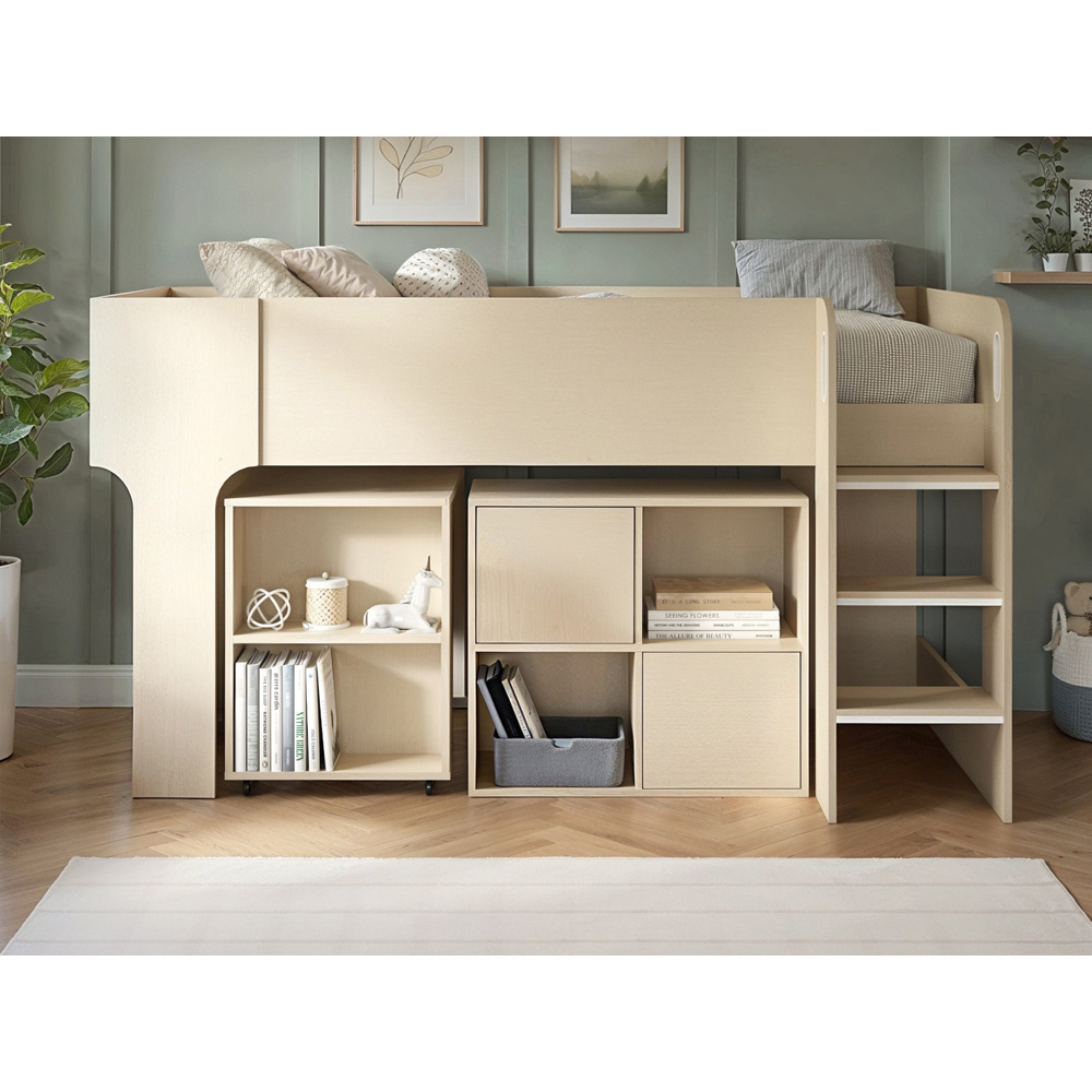 Flair Leo Scandi Light Oak Mid Sleeper Bed with Desk and Storage Image 4