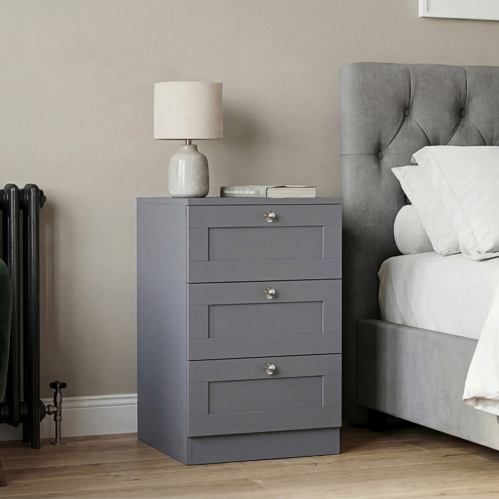 VIDA DESIGNS Altino 3 Drawer Grey Shaker-Style Bedside Chest Image 3