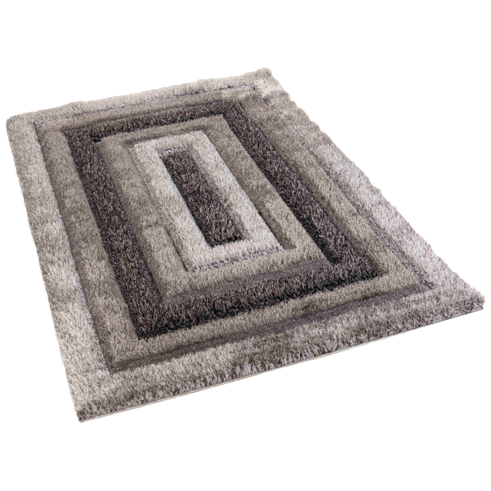 Desire Rug Modern Grey Bordered Shimmer Soft Shaggy Area Rug 80 x 150cm Image 1