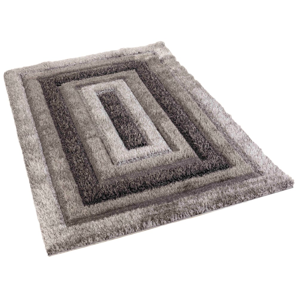 Desire Rug Modern Grey Bordered Shimmer Soft Shaggy Area Rug 200 x 290cm Image 1