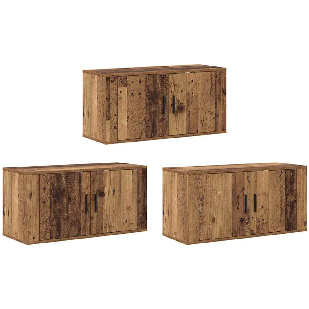vidaXL 2 Door Old Wood Wall Mounted TV Unit Set of 3 Image 2