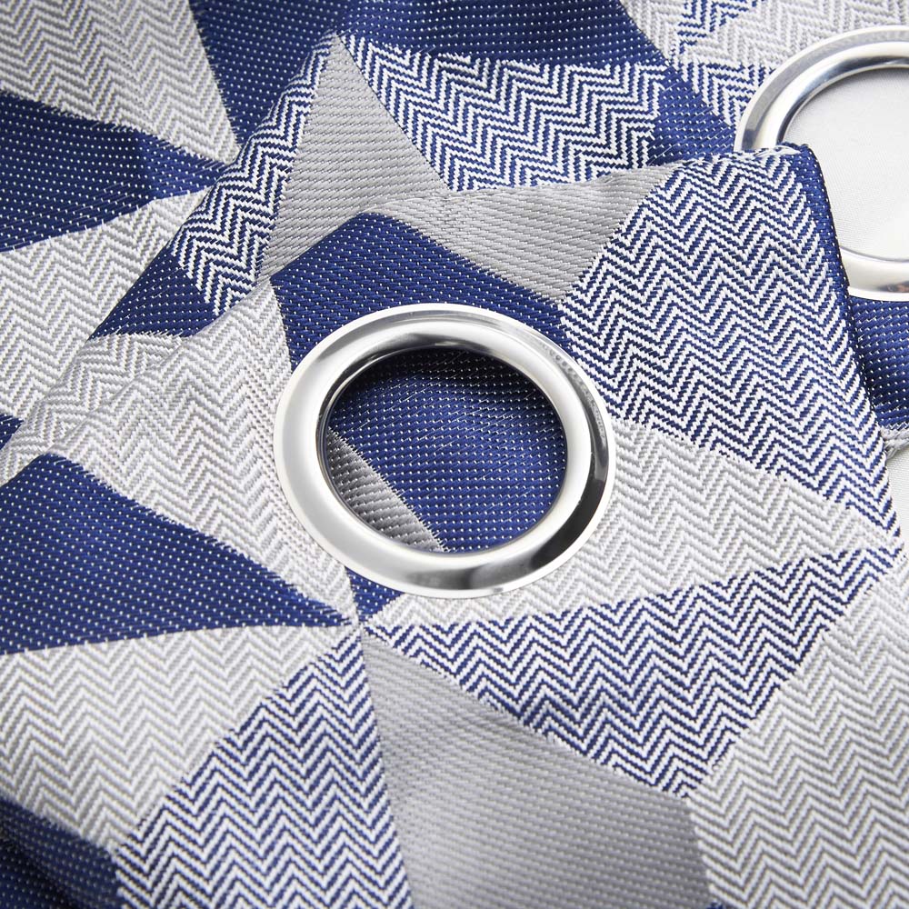 Alan Symonds Scandi Blue Grey Silver Jacquard Lined Ring Top Eyelet Curtains 167 x 137cm Image 2