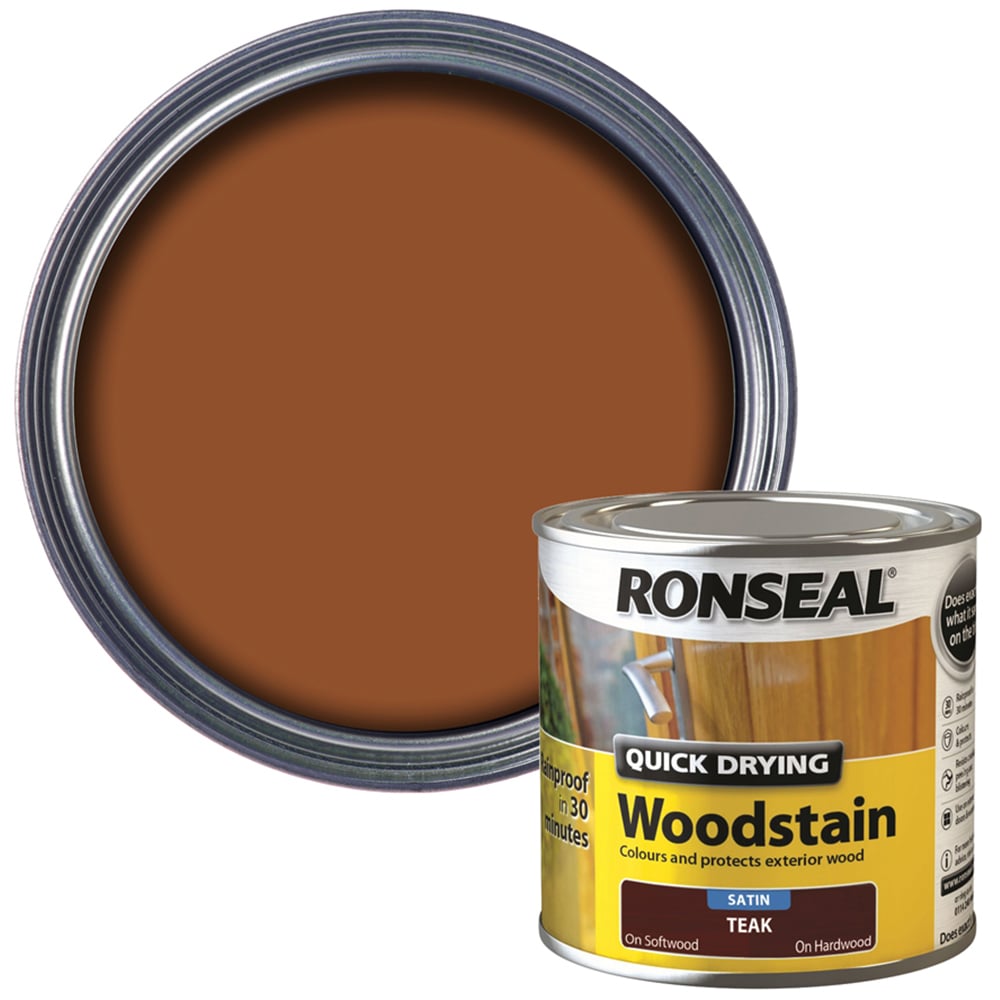 Ronseal Quick Drying Teak Satin Woodstain 250ml Image 1