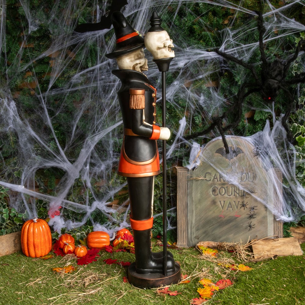 Orange and Black Skeleton Nutcracker with Skull Staff Halloween Decoration 4ft Image 9