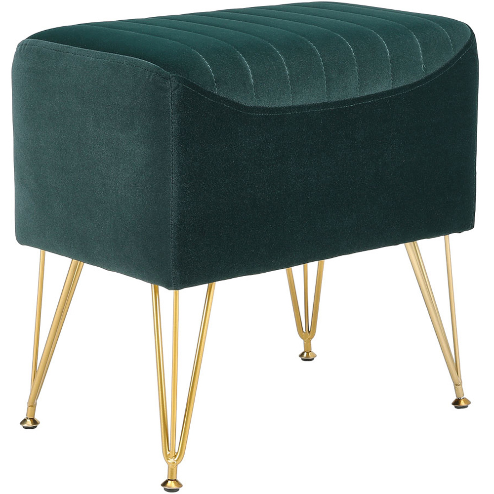 Living and Home Green Rectangle Soft Channel Velvet Stool with Gold Legs Image 2