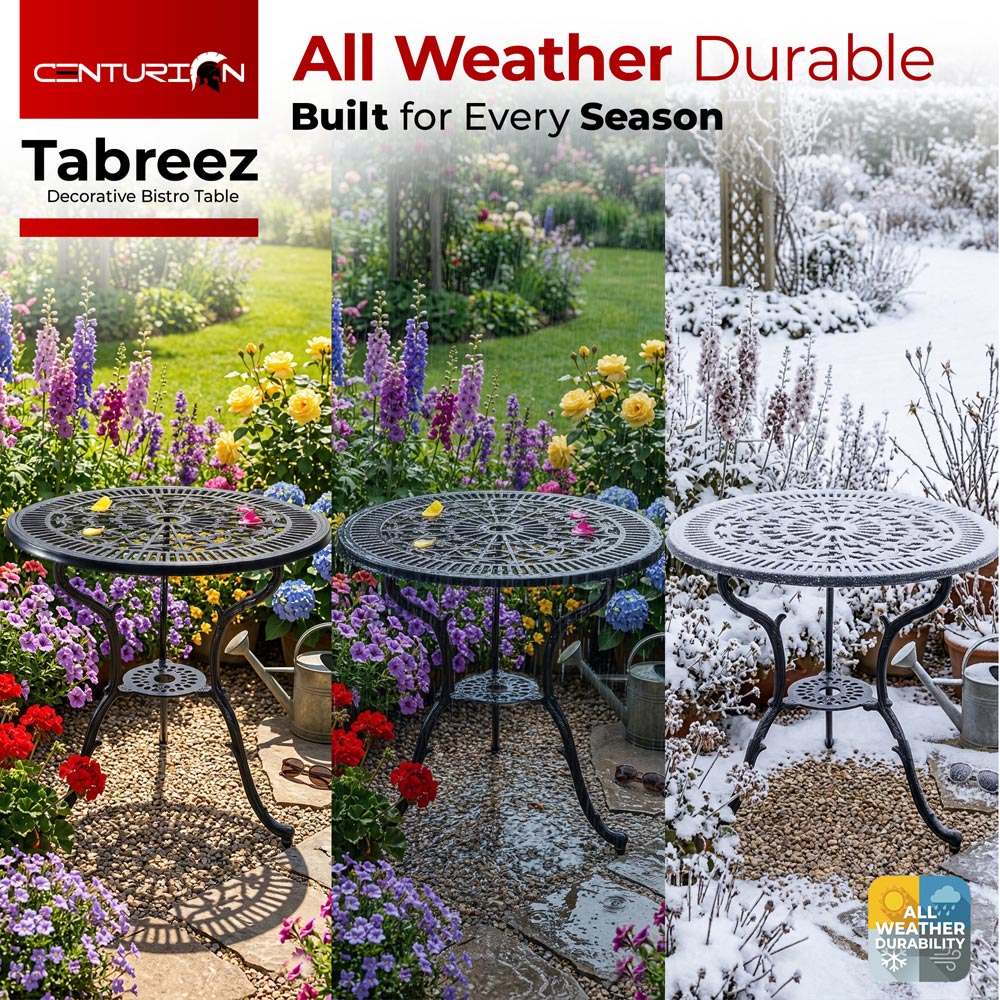 Centurion Tabreez 2 Seater Black Round Garden Bistro Table with Parasol Hole Image 7