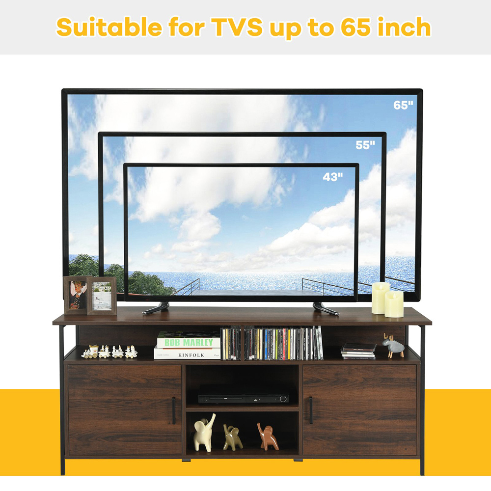 Costway 2 Door 4 Shelf Mid Century TV Unit Image 7