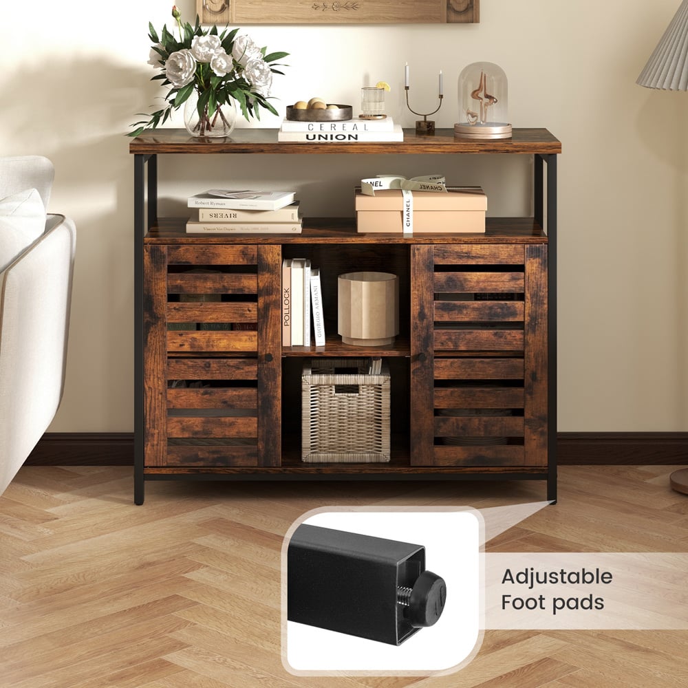 Costway 2 Door 3 Shelf Rustic Brown Sideboard Image 7