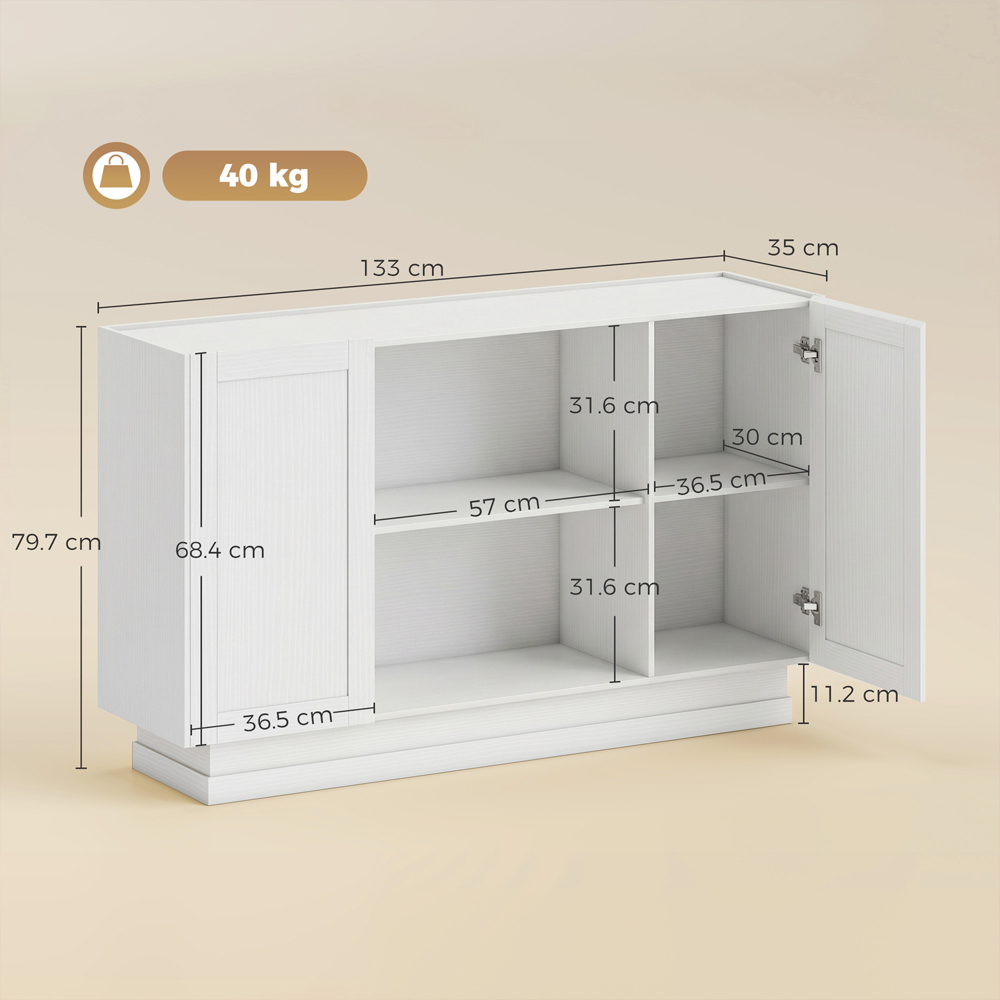 HOMCOM 2 Door 2 Shelf White Modern Sideboard Buffet Cabinet Image 8