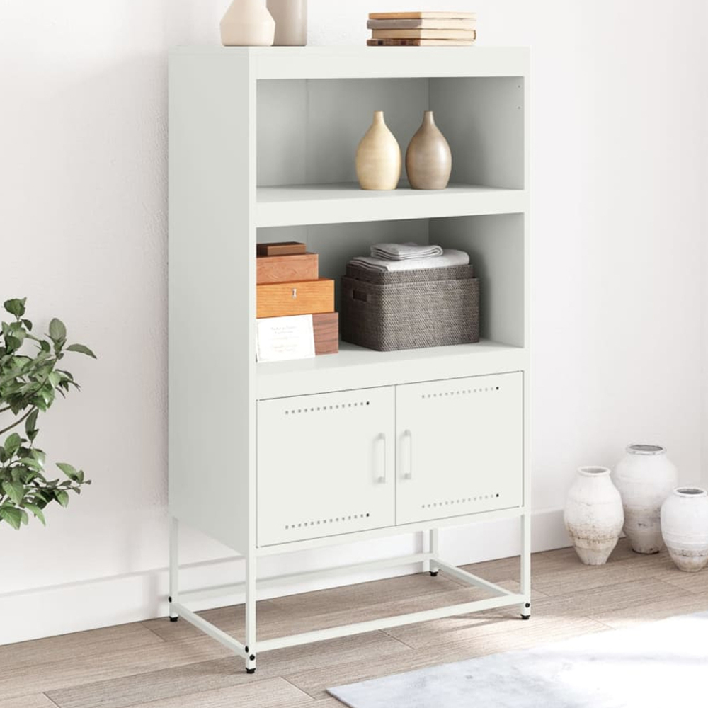 vidaXL 2 Door 2 Shelf White Steel Highboard Image 1
