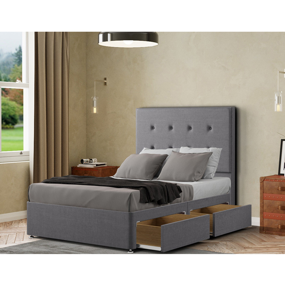 Portland Darlington Small Double Grey Linen Divan Bed with 2 Drawers and Headboard Image 2