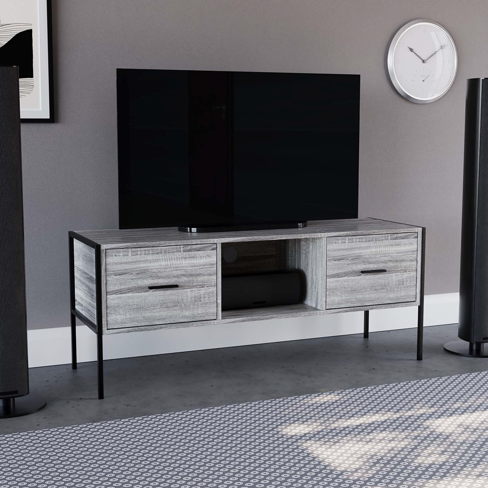 Vida Designs Brooklyn 2 Drawer Single Shelf Grey TV Unit Image 6