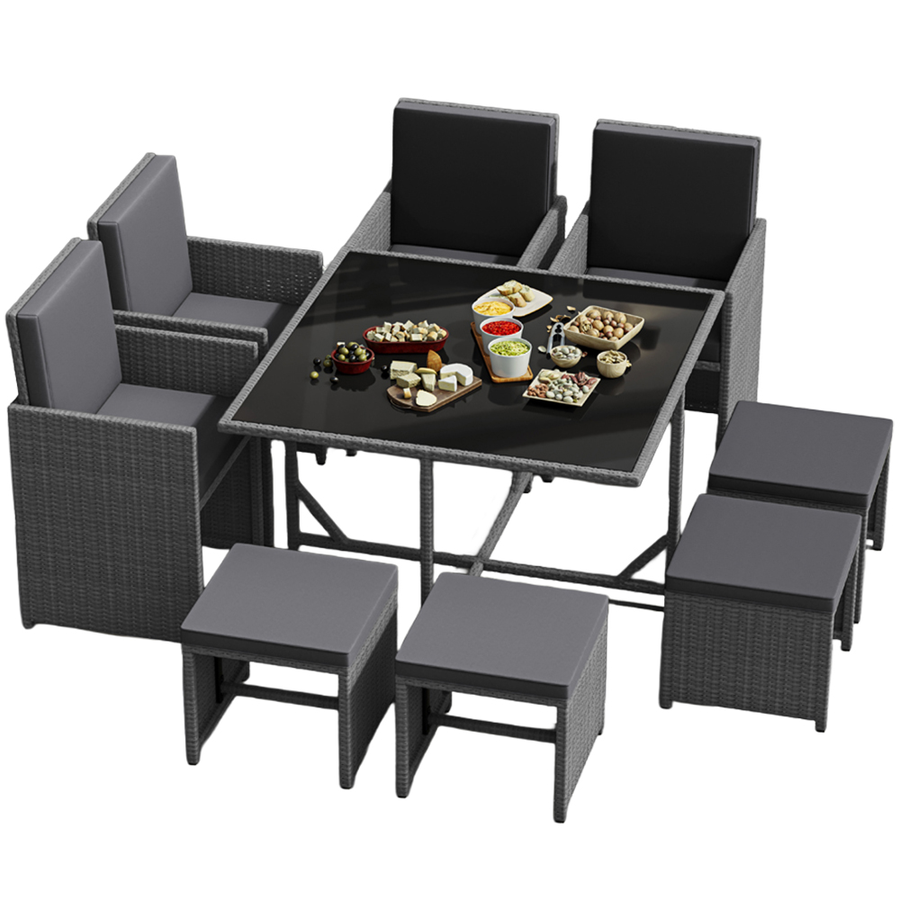 GARDEN VIDA Cuba 8 Seater Grey PE Rattan Garden Dining Set with Cover Image 2
