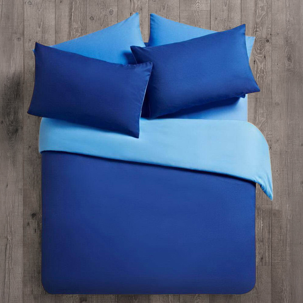 Velosso Double Blue Plain Reversible Duvet Cover Set Image