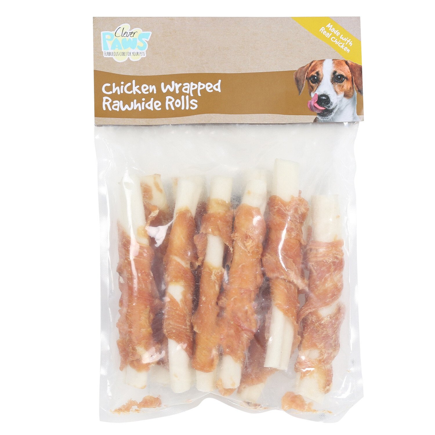 Clever Paws Chicken Wrapped Rawhide Rolls Dog Treat 180g Image 1