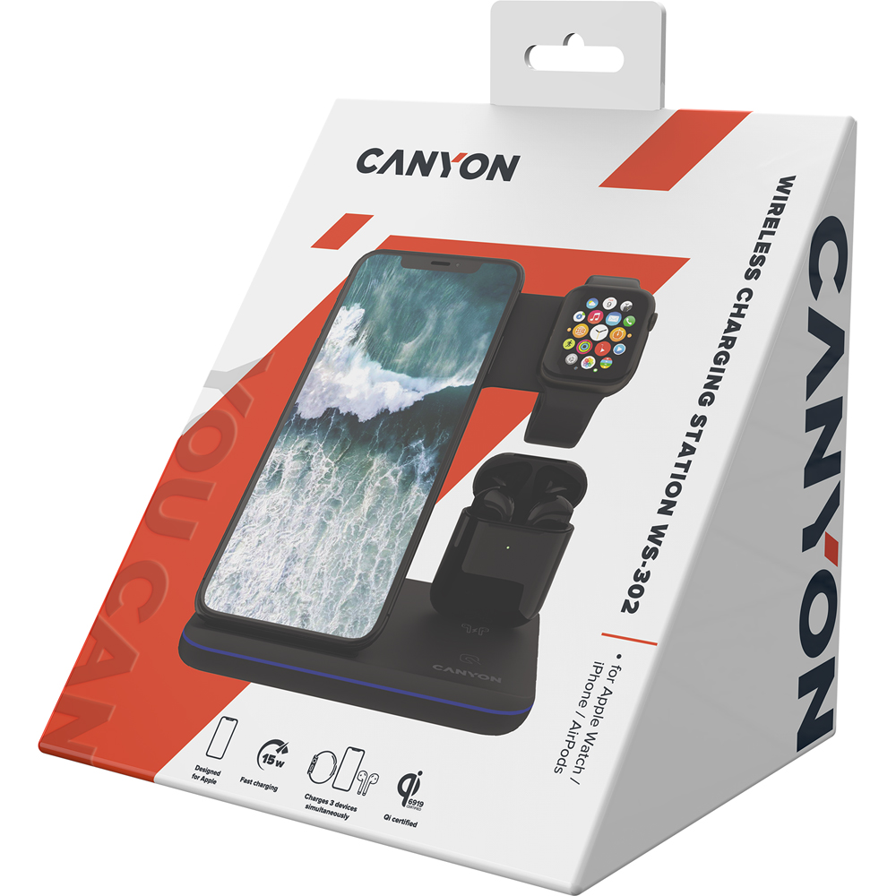 Canyon WS-302 3 in 1 Black Wireless Charger 15W Image 4