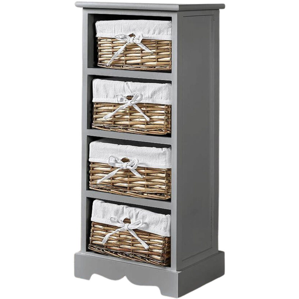 Home Source Lichfield 4 Wicker Basket Grey Storage Unit Image 2