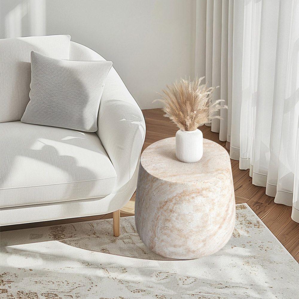 Desser Pisa Travertine Effect Tapered Round Side Table Image 4