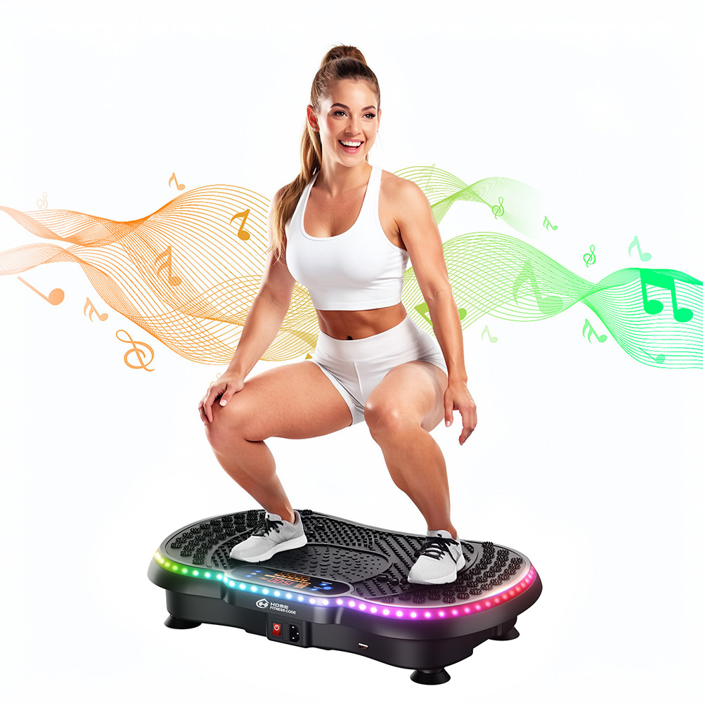 Rattrix Black Vibration Plate Exercise Machine with LED Light and Bluetooth Speaker Image 3