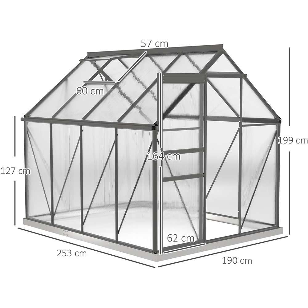 Outsunny 6.2 x 8.3ft Polycarbonate Dark Grey Walk-in Garden Greenhouse with Sliding Door Image 9