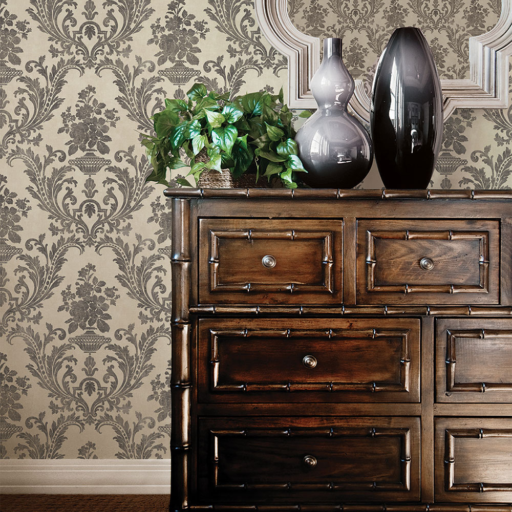 Galerie Stripes and Damask 2 Beige and Black Wallpaper Image 2