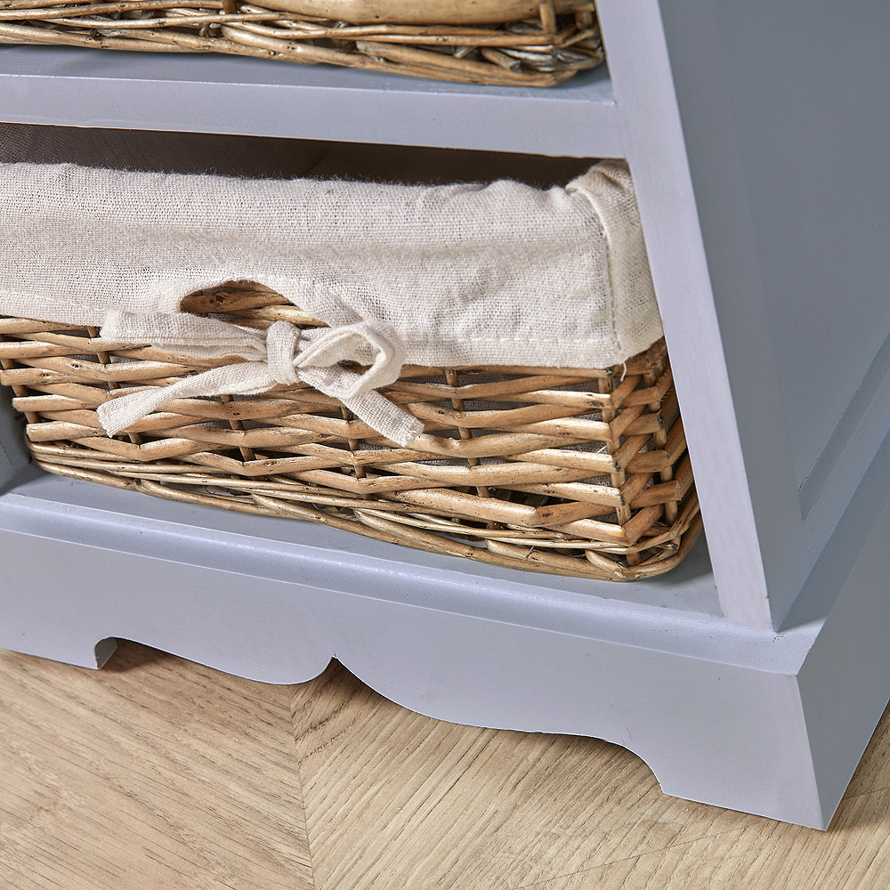 Home Source Lichfield 3 Wicker Basket Grey Storage Unit Image 3