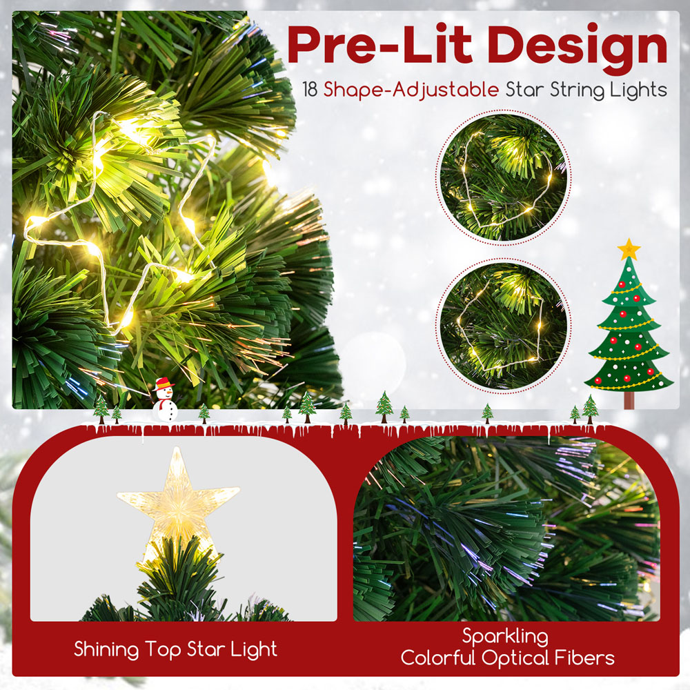 Costway 18 String Light Fibre Optic Pre-Lit Artificial Christmas Tree 4ft Image 7