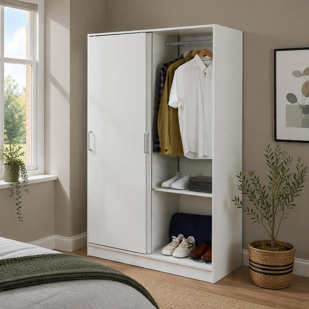Home Source Raya 2 Sliding Door White Wardrobe Image 3