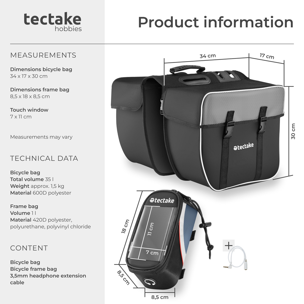 tectake Black and Red Water-Repellent Georg Frame Bicycle Bag Set 8.5 x 18 x 8.5cm Image 8