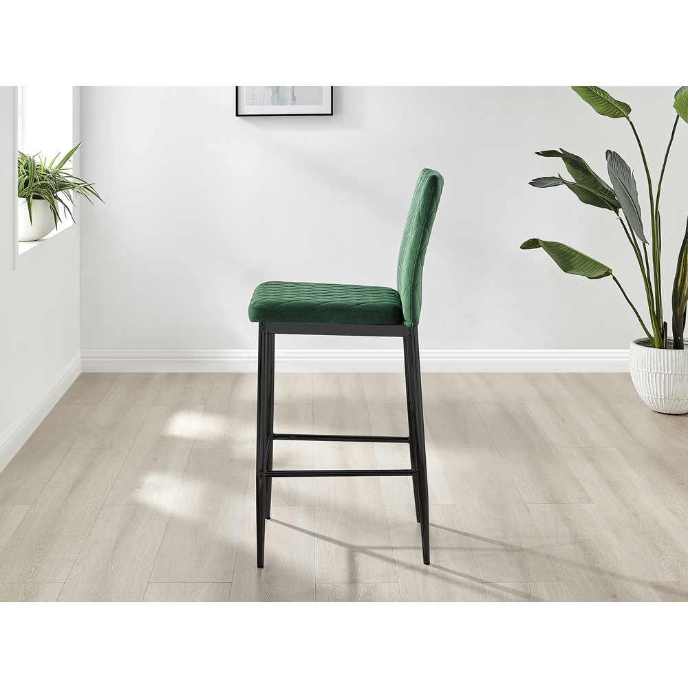 Furniturebox Modern Valera Green and Black Velvet Bar Stool Set of 2 Image 3