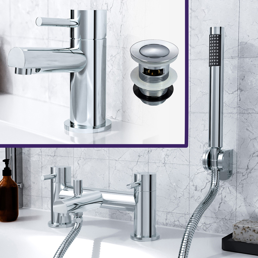 Nes Home Blossom Chrome Bath Shower Mixer and Basin Mono Tap with Waste Image 4