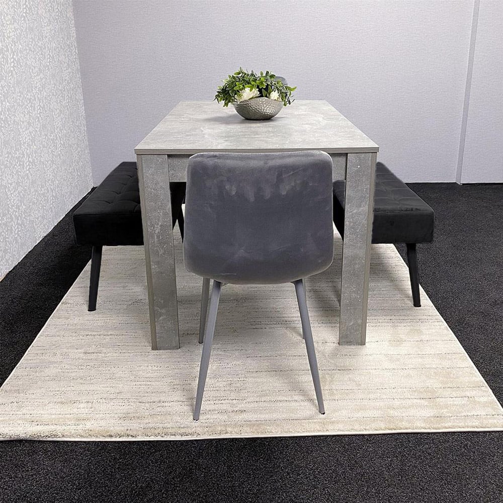 Portland 4 Seater Velvet Wooden Dining Set with Bench Grey and Black Image 2