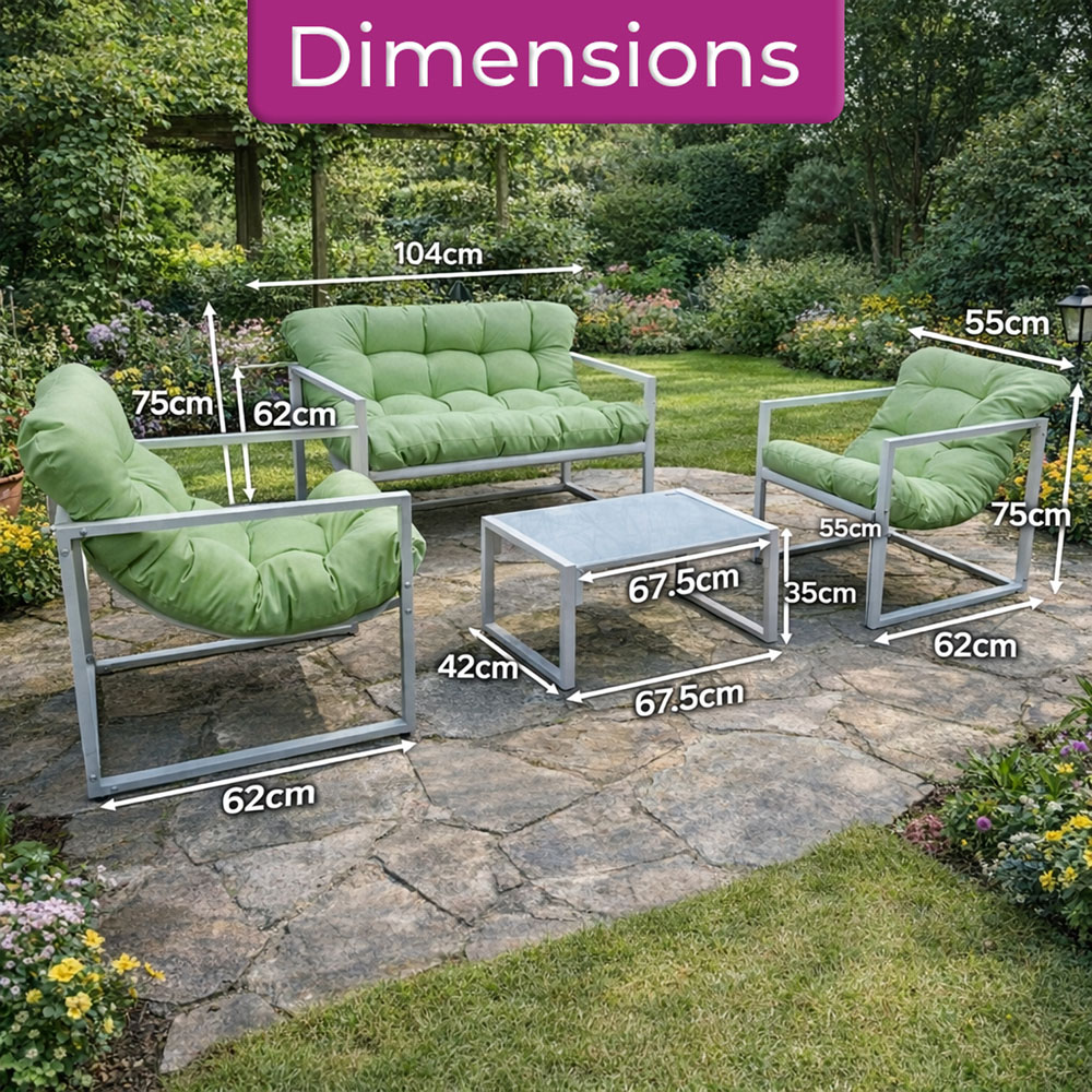 Neo Direct 4 Seater Green Outdoor Patio Set with Cushions Image 7