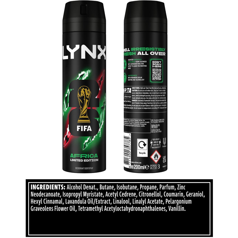 Lynx XL Africa Mandarin and Sandalwood 48H Sweat Protection Deodorant Body Spray 200ml 3 Pack Image 8