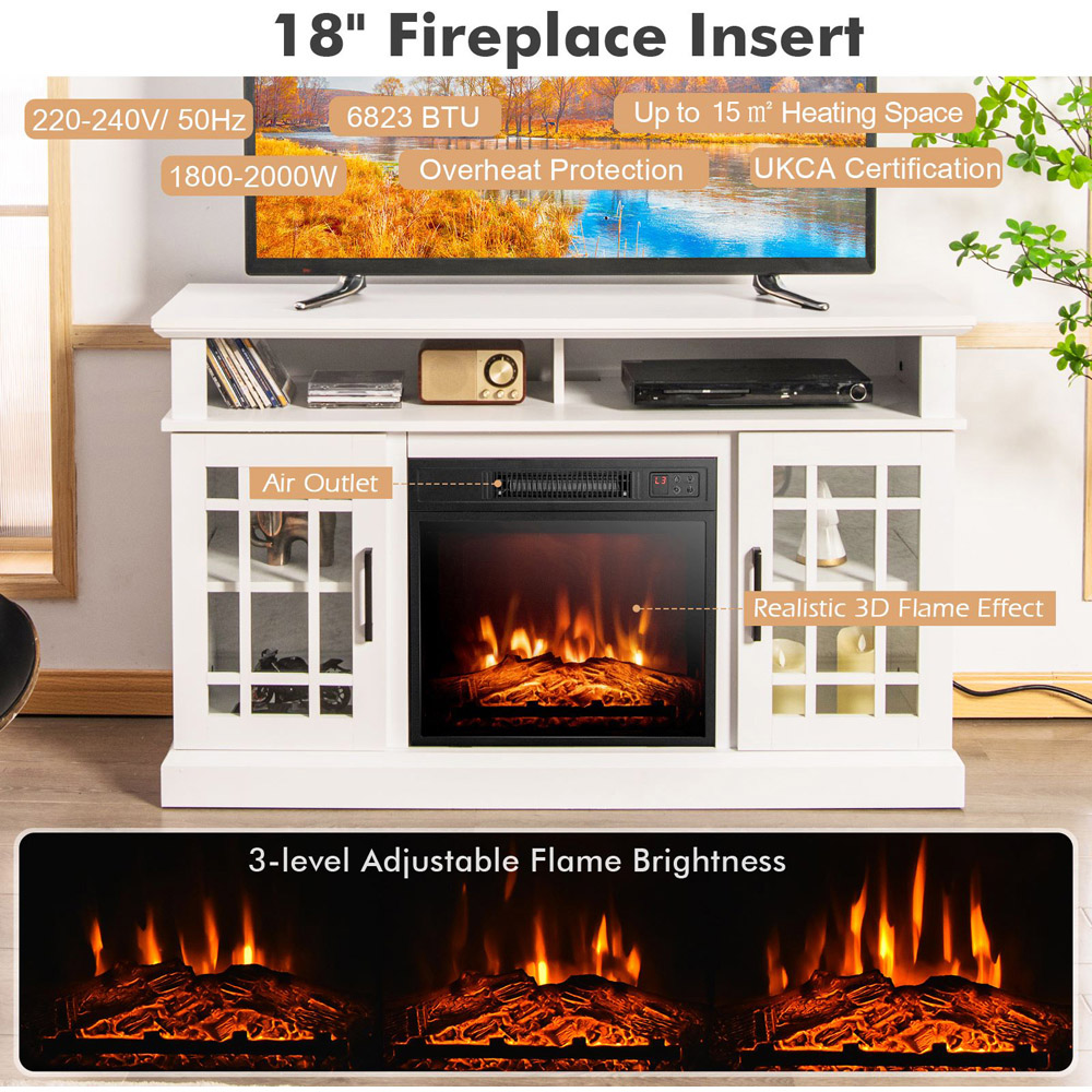 Costway 2 Door 2 Shelf 6823 BTU White Fireplace TV Unit with Electric Insert and Remote Image 6