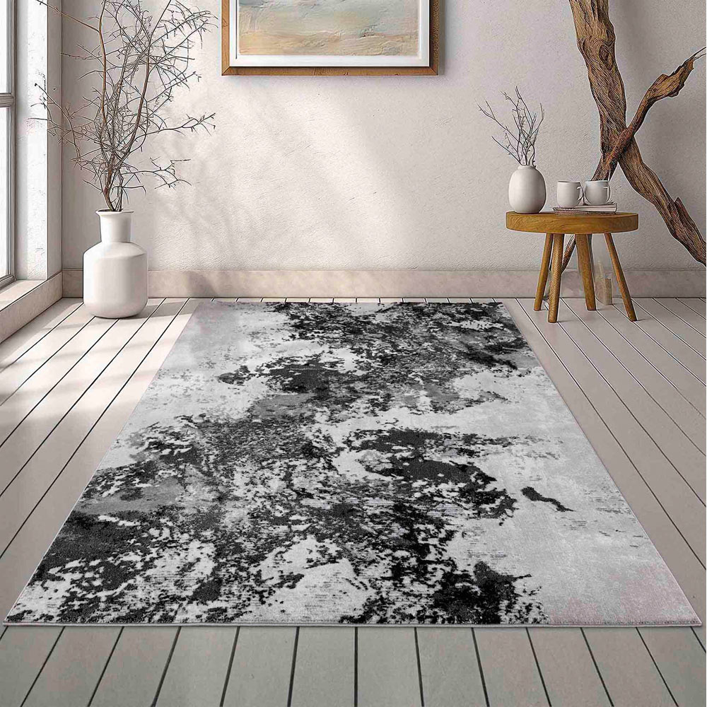 Desire Rugs Serenity Black Abstract Sprayed Grunge Texture Rug 80 x 150cm Image 2