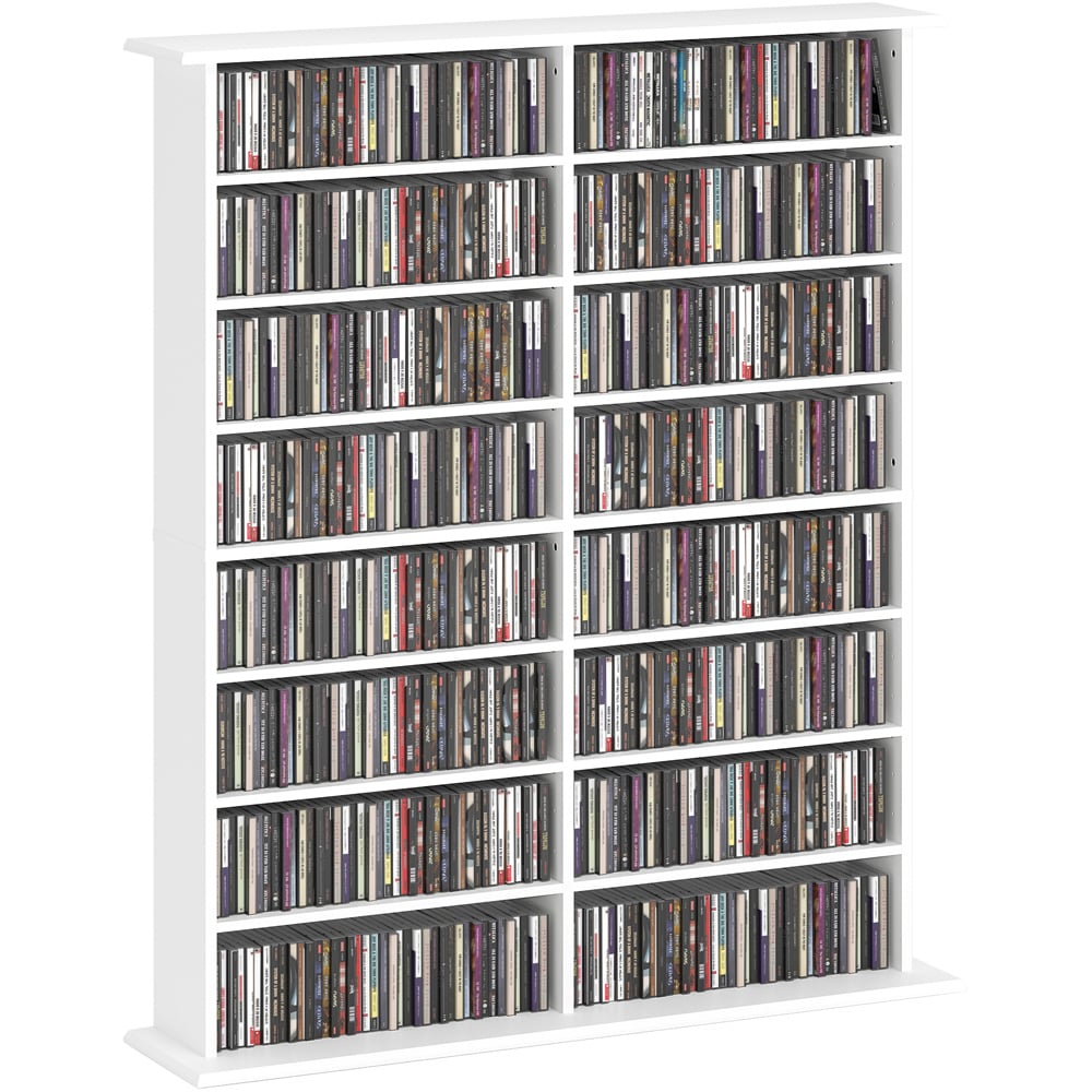 HOMCOM 16 Shelf White DVD and CD Media Storage Unit Image 2