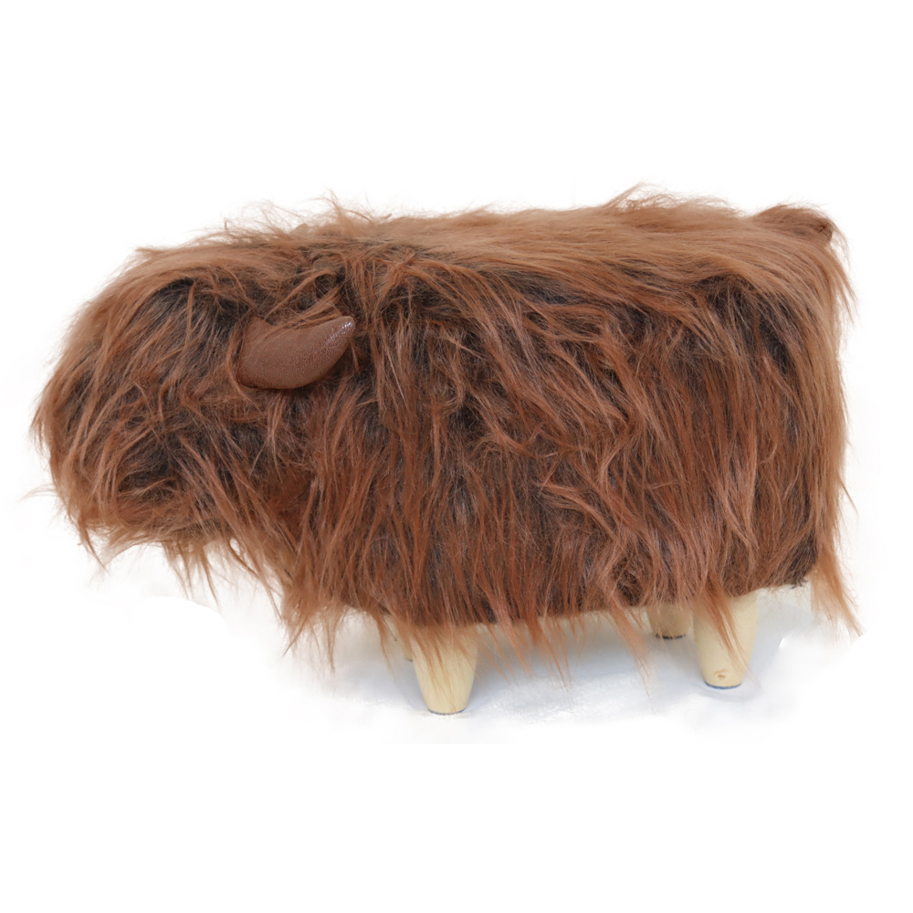 Gardeco Fergus The Highland Cow Dark Brown Synthetic Fur Footstool Image 3