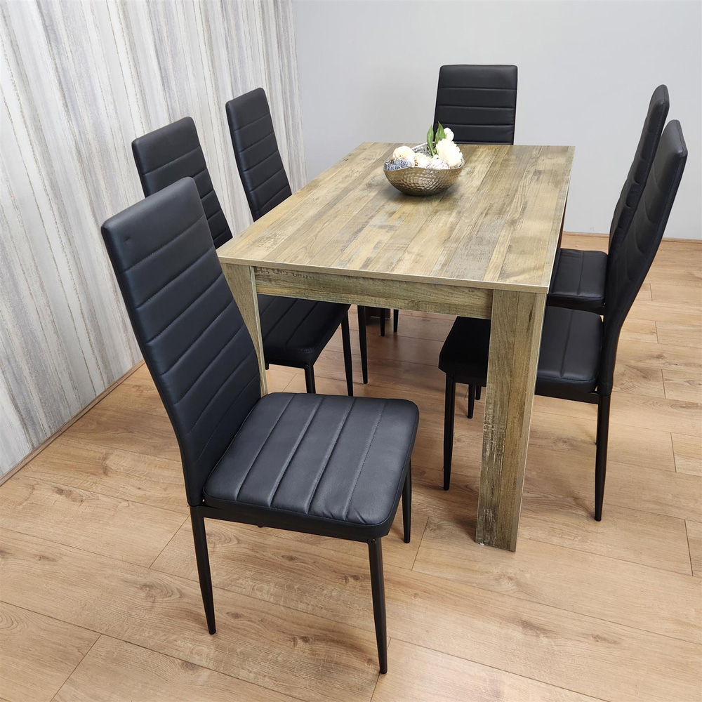 Kosy Koala 6 Seater Faux Leather Dining Set Rustic Effect and Black Image 5