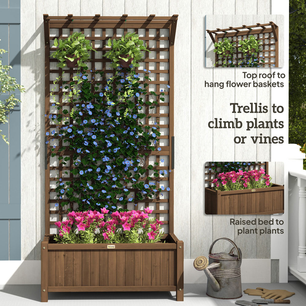 Outsunny Wooden Garden Planter with Trellis 183 x 45 x 90cm Image 5